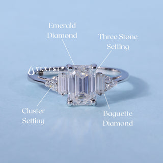 1.50CT Emerald Cut Moissanite Diamond Cluster Three Stone Engagement Rings