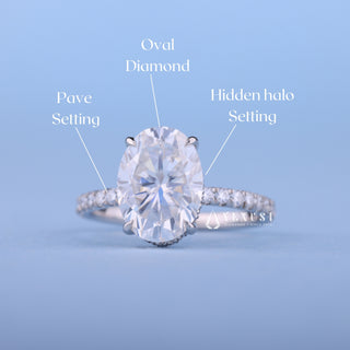 2.0CT Oval Cut Moissanite Diamond Hidden Halo Pave Timeless Engagement Rings