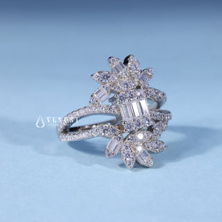 0.70CT Baguette And Round Moissanite Diamond Cluster Engagement Ring