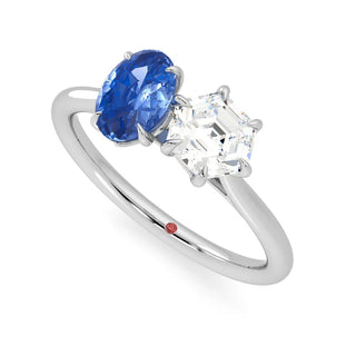 toi et moi hexagon blue oval ring
toi et moi ring 
two stone ring 
two stone engagement ring 