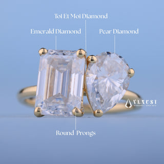 1.0CT Emerald & Pear Moissanite Diamond Toi Et Moi Engagement Ring