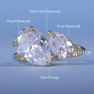 2.0CT Pear Cut Two Moissanite Diamond Toi Et Moi Engagement Ring