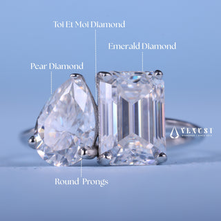 1.0CT Emerald & Pear Cut Moissanite Diamond Toi Et Moi Engagement Ring