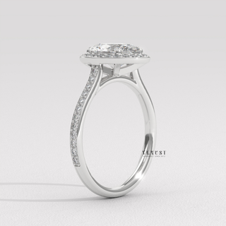 romantic oval engagement ring, forever halo ring
