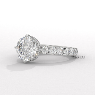 unique round pave engagement ring
