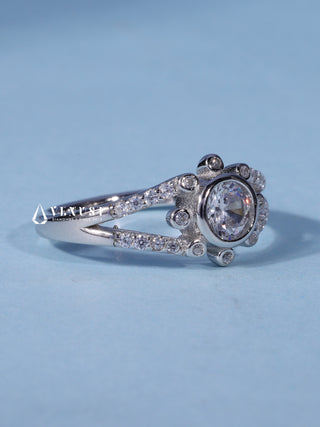 0.70CT Bezel Set Round Cut Moissanite Diamond Split Shank Engagement Ring