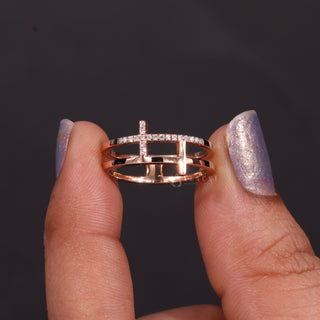 0.08 TCW Unique Round Cut Double Cross Moissanite Diamond Wedding Band