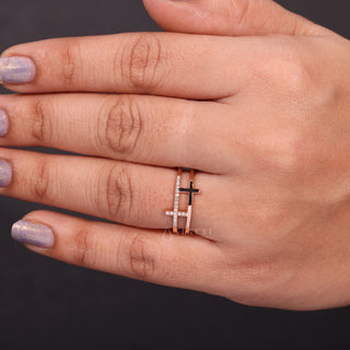 0.08 TCW Unique Round Cut Double Cross Moissanite Diamond Wedding Band