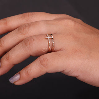 0.08 TCW Unique Round Cut Double Cross Moissanite Diamond Wedding Band