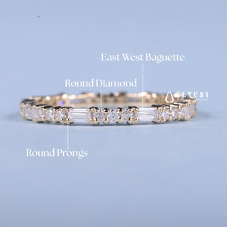 Round and Baguette Moissanite Diamond Full Eternity Wedding Bands For Women