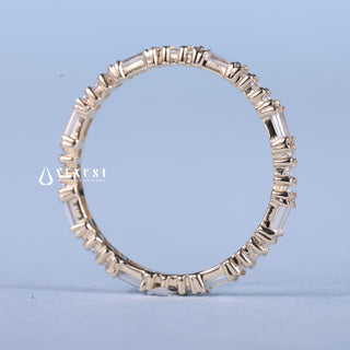 Round and Baguette Moissanite Diamond Full Eternity Wedding Bands For Women