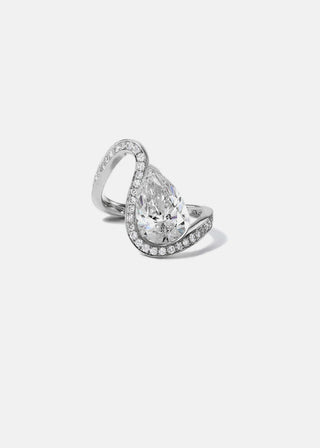 1.50ct Pear Diamond Channel Pave Curved Engagement Ring With Diamond Wedding Band