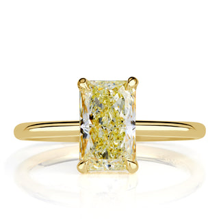 yellow moissanite ring, radiant engagement ring, solitaire ring, yellow radiant ring 
