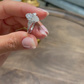 2.8ct Elongated Oval Cut Three Stone Moissanite Diamond Engagement Ring