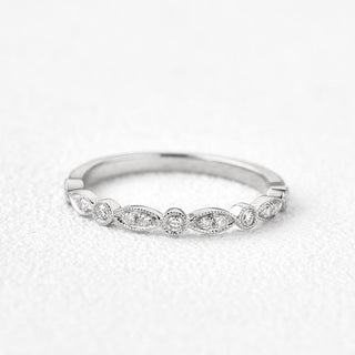 1.5mm Round Brilliant Cut Bezel Set Unique Vintage Wedding Band