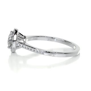 1.0ct Round Cut Halo Pave Moissanite Diamond Engagement Ring