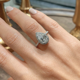 2.0ct Pear Cut Halo Moissanite Diamond Engagement Ring
