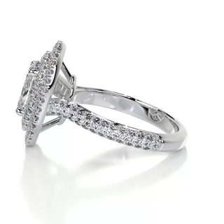 1.5ct Oval Cut Double Halo 3 Side Pave Moissanite Diamond Engagement Ring