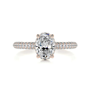 1.20ct Oval Cut Hidden Halo 3 Side Pave Moissanite Diamond Engagement Ring