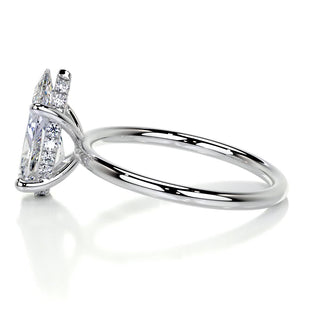 1.0ct Pear Cut Hidden Halo Moissanite Diamond Engagement Ring