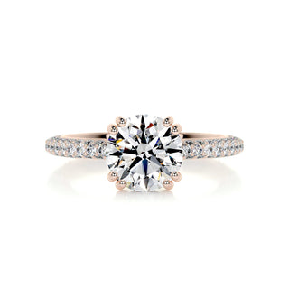 2.0ct Round Cut Hidden Halo 3 Side Pave Moissanite Diamond Engagement Ring