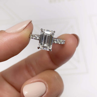 3.0ct Emerald Cut Pave Moissanite Diamond Engagement Ring