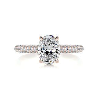 2.0ct Oval Cut Hidden Halo 3 Side Pave Moissanite Diamond Engagement Ring
