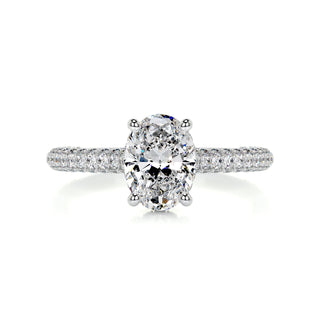 2.0ct Oval Cut Hidden Halo 3 Side Pave Moissanite Diamond Engagement Ring