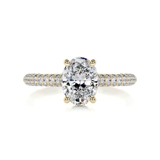 2.0ct Oval Cut Hidden Halo 3 Side Pave Moissanite Diamond Engagement Ring