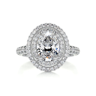 2.0ct Oval Cut Double Halo 3 Side pave Moissanite Diamond Engagement Ring