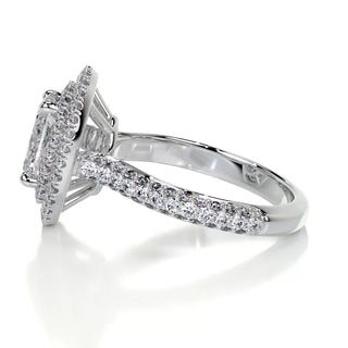 2.0ct Oval Cut Double Halo 3 Side pave Moissanite Diamond Engagement Ring