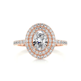 1.0ct Oval Cut Double Halo Moissanite Diamond Engagement Ring