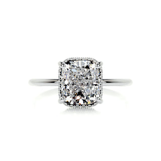 3.0ct Cushion Cut Hidden Halo Solitaire Moissanite Diamond Engagement Ring