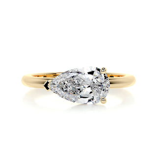 1.0ct East West Pear Cut Solitaire Moissanite Diamond Engagement Ring