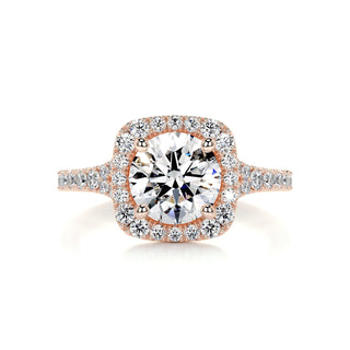 1.5ct Round Cut Split Shank Halo Moissanite Diamond Engagement Ring