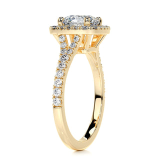 1.5ct Round Cut Split Shank Halo Moissanite Diamond Engagement Ring