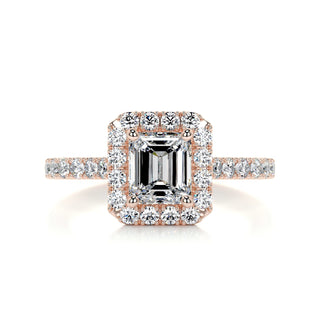 1.0ct Emerald Cut Halo Moissanite Diamond Engagement Ring