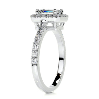 1.0ct Emerald Cut Halo Moissanite Diamond Engagement Ring