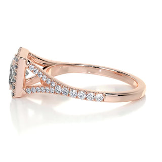 1.0ct Princess Cut Split Shank Halo Moissanite Diamond Engagement Ring