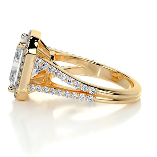 3.0ct Radiant Cut Split Shank Halo Moissanite Diamond Engagement Ring