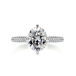 2.15ct Oval Cut Hidden Halo 3 Side Pave Moissanite Diamond Engagement Ring