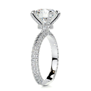 3.12ct Round Hidden Halo 3 Side Pave Moissanite Diamond Engagement Ring