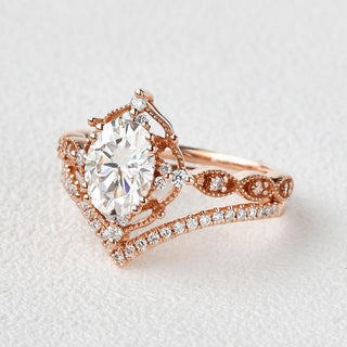 2.31tcw Oval Moissanite Vintage Style Engagement Ring Bridal Set