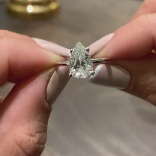 1.0ct Pear Cut Hidden Halo Moissanite Diamond Engagement Ring