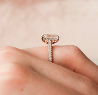 5.50CT Radiant Hidden Halo Moissanite Three Side Pave Diamond Engagement Ring
