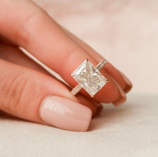 5.50CT Radiant Hidden Halo Moissanite Three Side Pave Diamond Engagement Ring