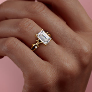 2.0CT Emerald Cut Moissanite Twig Diamond Engagement Ring