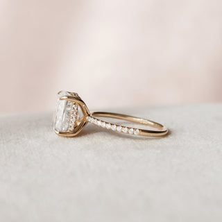 4.0CT Elongated Cushion Hidden Halo Moissanite Diamond Engagement Ring
