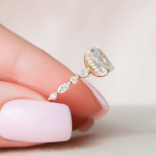 2.50CT Elongated Cushion Moissanite Hidden Halo Diamond Engagement Ring