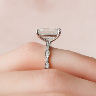 5.0CT Emerald Cut Vintage Pave Moissanite Diamond Engagement Ring